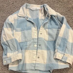 Zara Light Blue and Cream Checkered Jacket